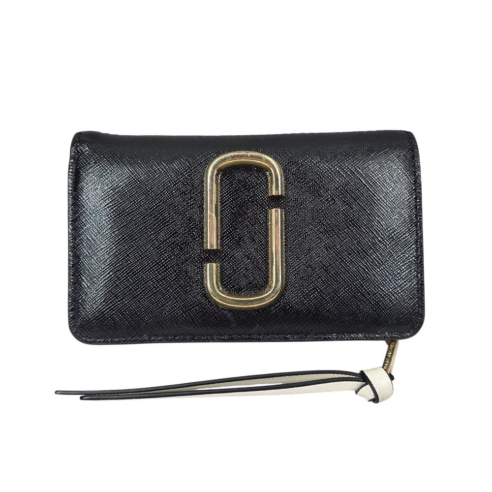 MARC JACOBS LEATHER BI-FOLD WALLET – BLACK FRONT / GRAY BACK / WHITE INSIDE